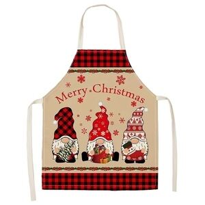 Christmas Apron Santa Gnome Waist Tie Bib Halter Holiday Adult Buffalo Check OS